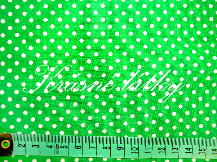 Puntíky 3 mm zelený podklad - 100% bavlna, š. 150 cm, 130 g/m2