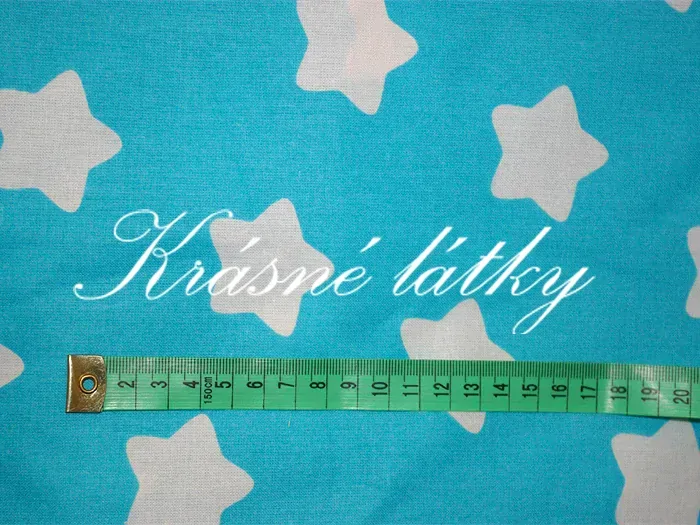 Hvězdy bílé na tyrkysovém podkladu - 100% bavlna,  š. 160 cm, 140 g/m2