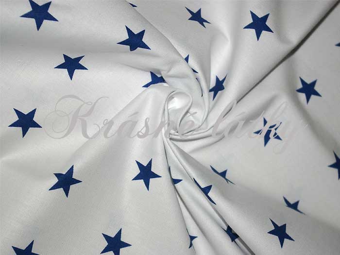 Hvězdy modré na bílé - 100% bavlna, š. 160 cm, 140 g/m2