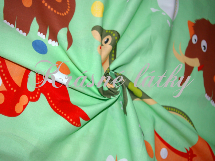 Dinosauři 100% bavlna š. 160cm zelený podklad