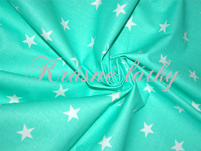 Hvězdy bílé, azurové - 100% bavlna, š. 160 cm, 140 g/m2