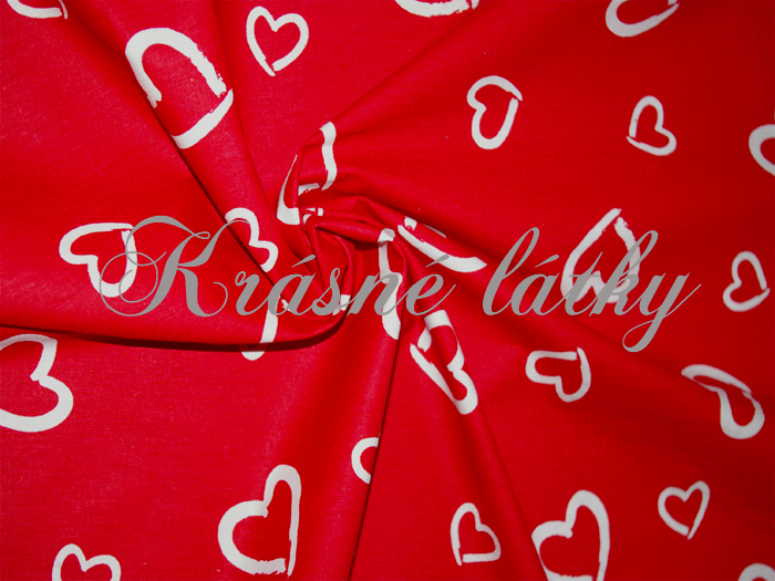 Srdíčka š. 160cm 100% bavlna bílá/červený podklad 