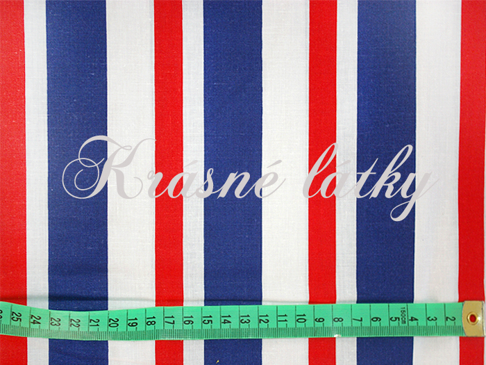 Pruhy červený modrý bílý - 100% bavlna, š. 160 cm, 130 g/m2