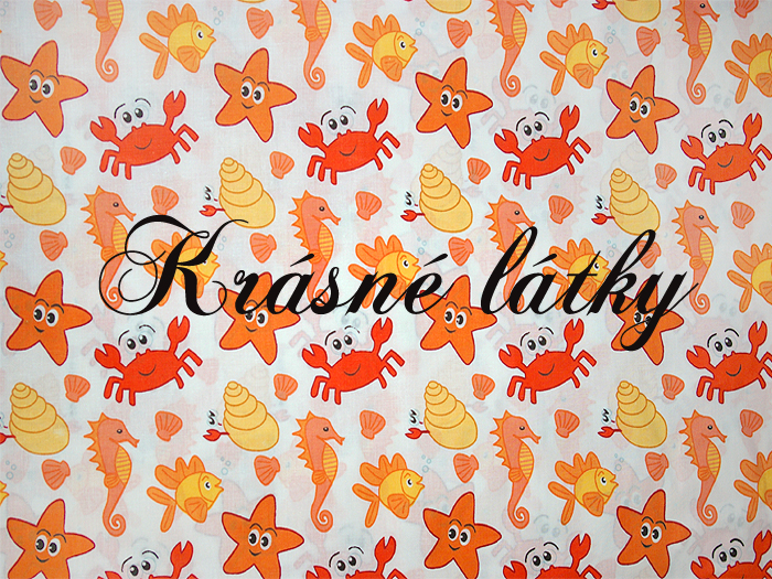Krab, hvězdice, mušle - 100% bavlna, š. 160 cm, 140 g/m2