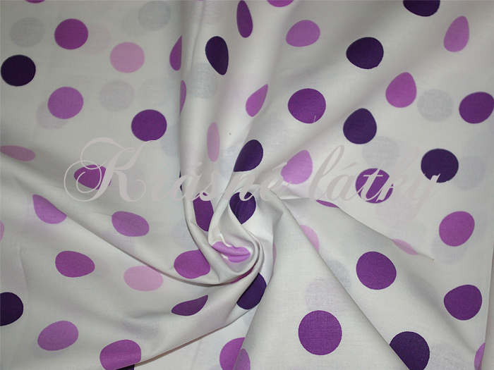 Fialové puntíky 2,5cm- bílý podklad š.240cm, 100% bavlna