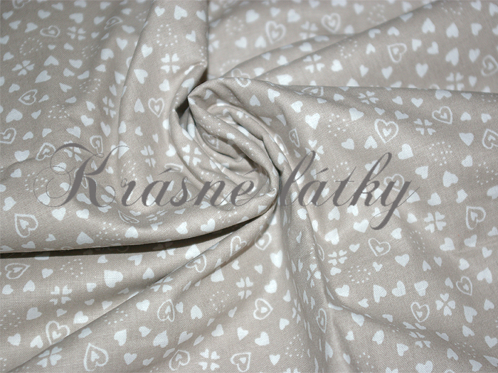Srdíčka - šedý podklad š. 240cm 100% bavlna, krásné hladké plátno