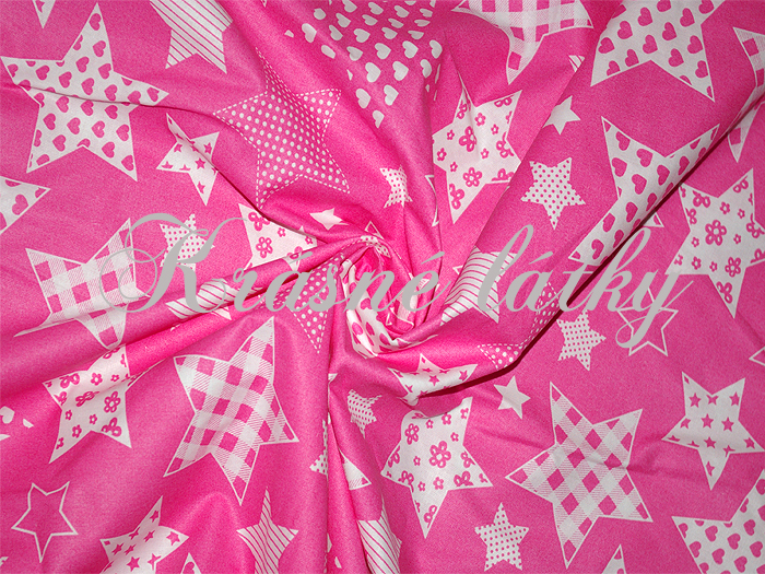 Hvězdy růžové podklad - 100% bavlna, š. 160 cm, 140 g/m2