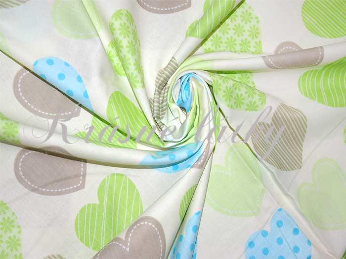 Srdíčka zelené provedení - 100% bavlna š. 160cm 125gr m2