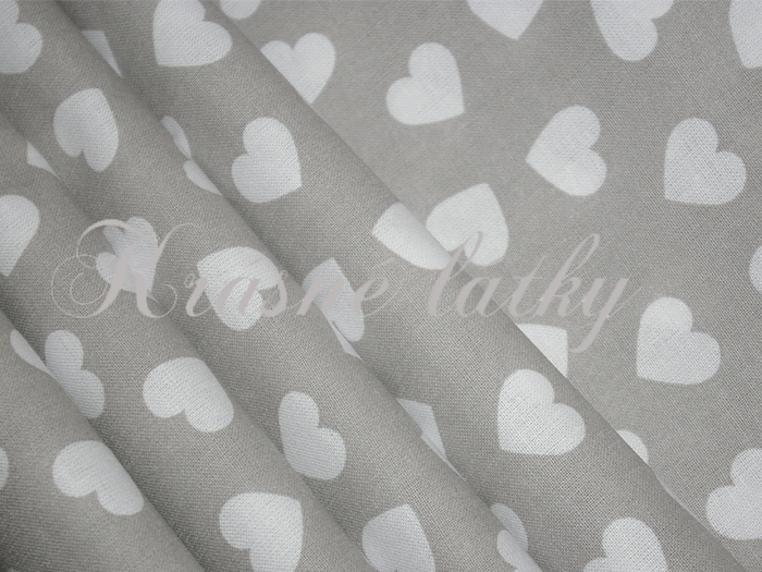 Srdíčka š. 160cm 100% bavlna bílá/šedý podklad