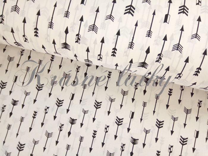 Šípy černé bílý podklad, 100% bavlna š.160cm 130 g/m2