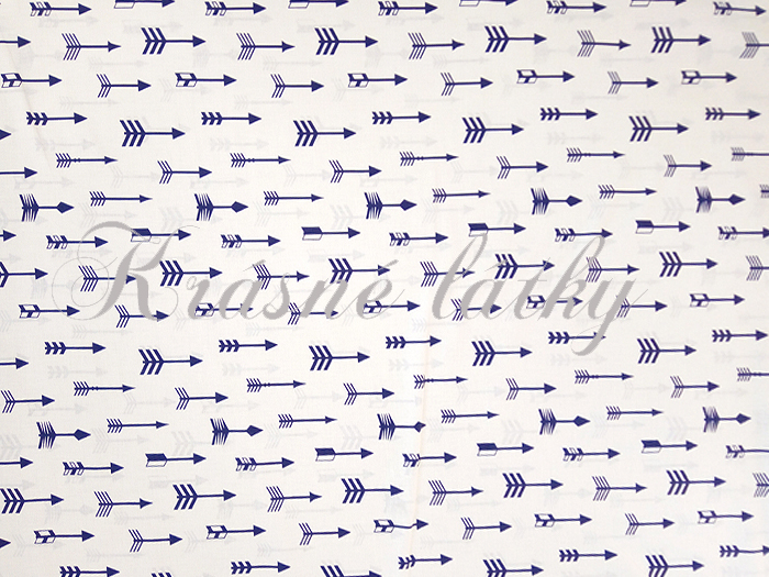 Šípy modré  bílý podklad, 100% bavlna š.160cm 140gr/m2