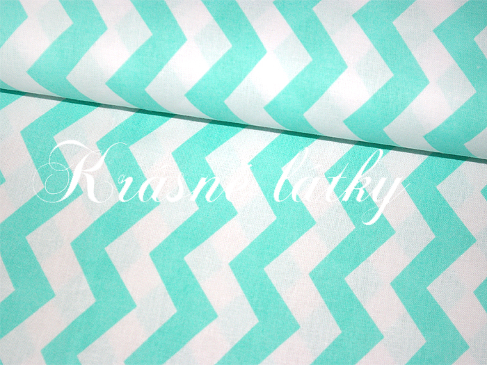 Cikcak, 100% bavlna, pěkná kvalita, chevron azurové mátové