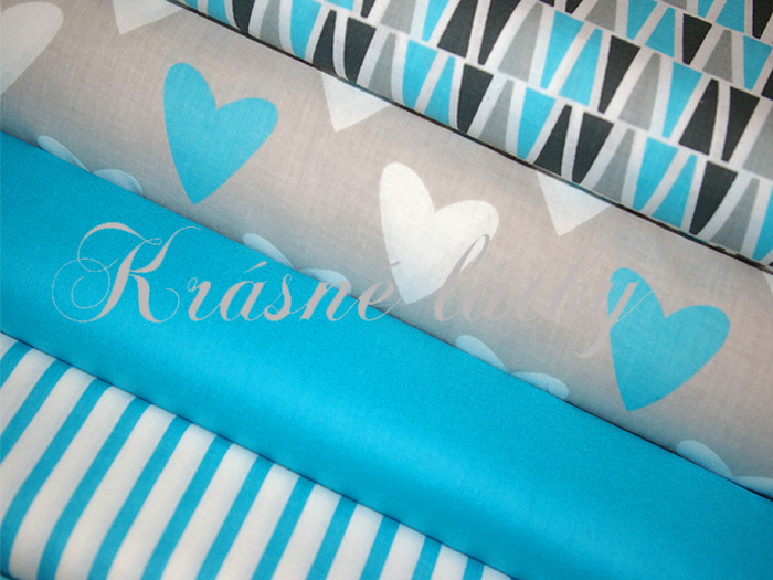 Srdíčka tyrkysová š. 160cm 100% bavlna, šedý podklad