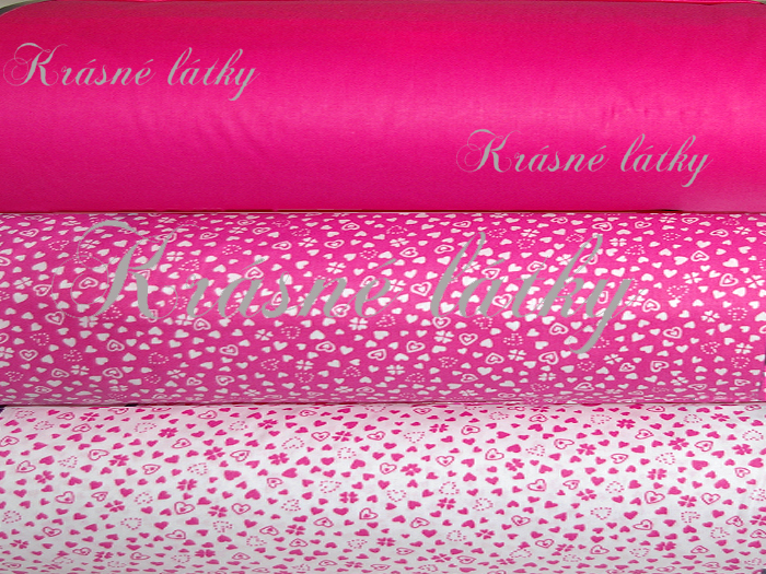 Srdíčka - bílý podklad růžová srdce š. 240cm 100% bavlna, krásné hladké plátno