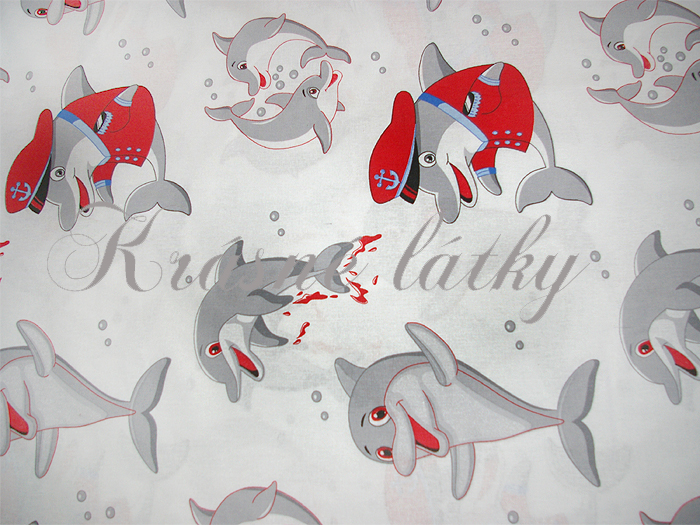 Kapitán delfín - 100% bavlna, š. 220 cm, 10 g/m2, červené provedení 