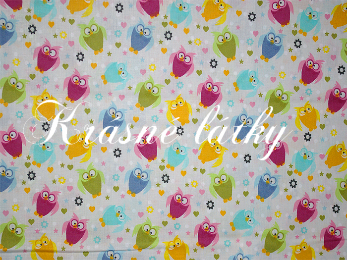 Sovy drobný vzor multicolor - 100% bavlna, š. 160 cm, 130 g/m2, hladké plátno