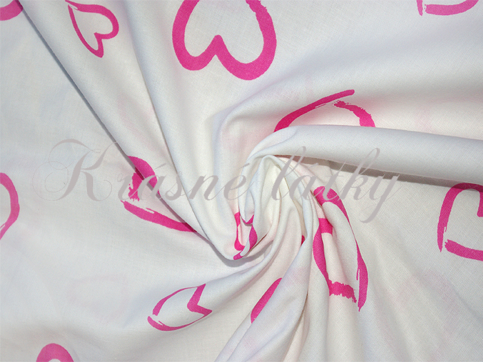 Srdíčka š. 160cm 100% bavlna růžové provedení, sněhově bílý podklad