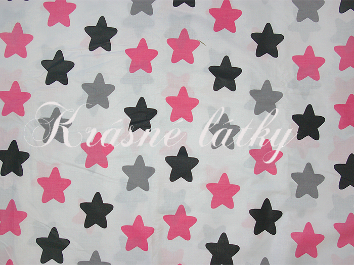 Hvězdy trojbarevné růžové šedé š.160cm 100%bavlna 130gr m2,hladké příjmné plátno