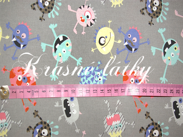 Příšerky na šedém podkladu - 140 cm, 100% bavlna