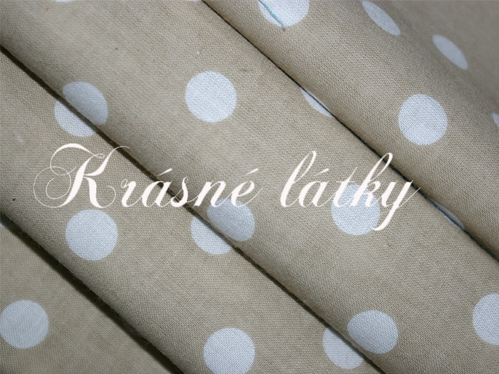 Bílé puntíky 1,1 cm světle hnědý - okrový podklad - 100% bavlna, š. 160 cm, 130 g/m2