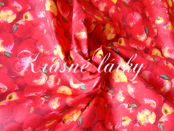 Jablíčka, bavlněná látka,metráž š. 140cm, gramáž 135g/m2, 100% bavlna