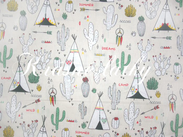Mexiko - š. 160 cm 100% bavlna metráž, kaktusy, indiánský stan, tepee