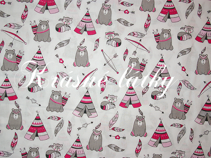 Tepee týpí bavlněná metráž ze 100% bavlny, š. 160 cm, růžové provedení