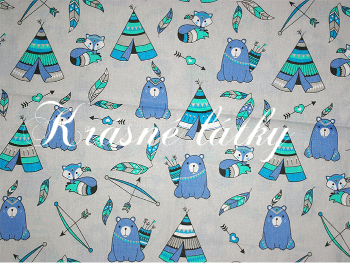 Tepee týpí bavlněná metráž ze 100% bavlny, š. 160cm, modré provedení