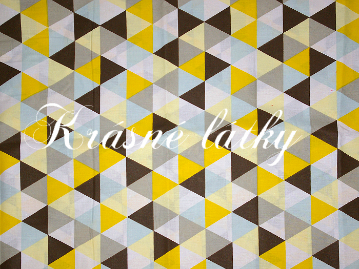 Zlaté písky, Trojúhelniky geo žluto šedé, bavlněná látka v šíři 160cm, 120g/m2