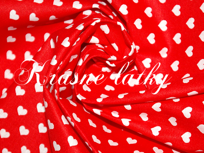 srdíčka, bavlněné látky - metráž š. 140cm, gramáž 135g/m2 červená