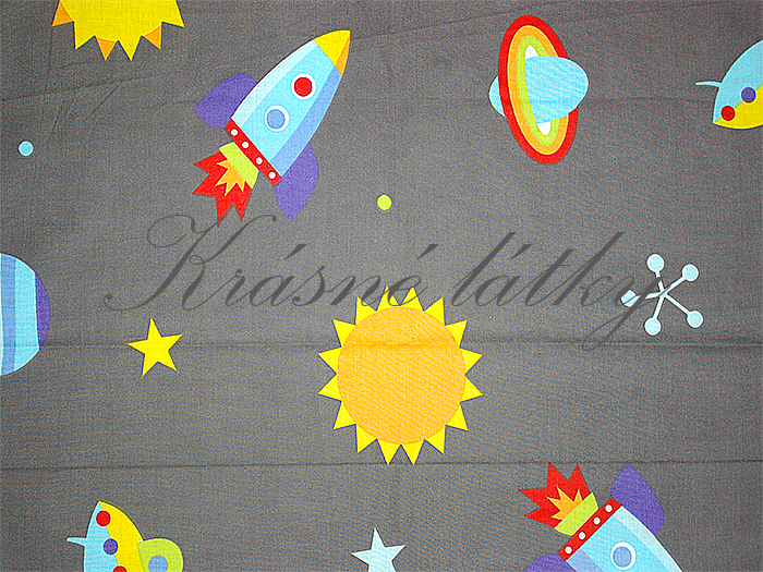 Raketa, bavlněná látka - metráž š. 160 cm, gramáž 135 g/m2, šedý podklad