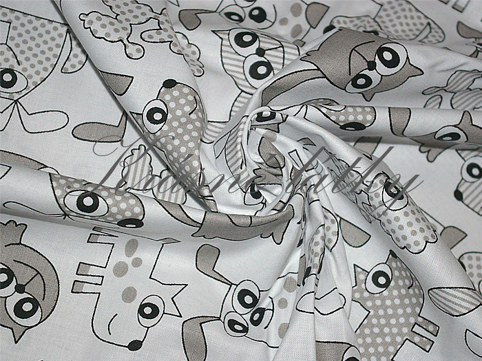 Zvířátka, šedé provedení- 100% bavlna, š. 160 cm, 130 g/m2, s atestem