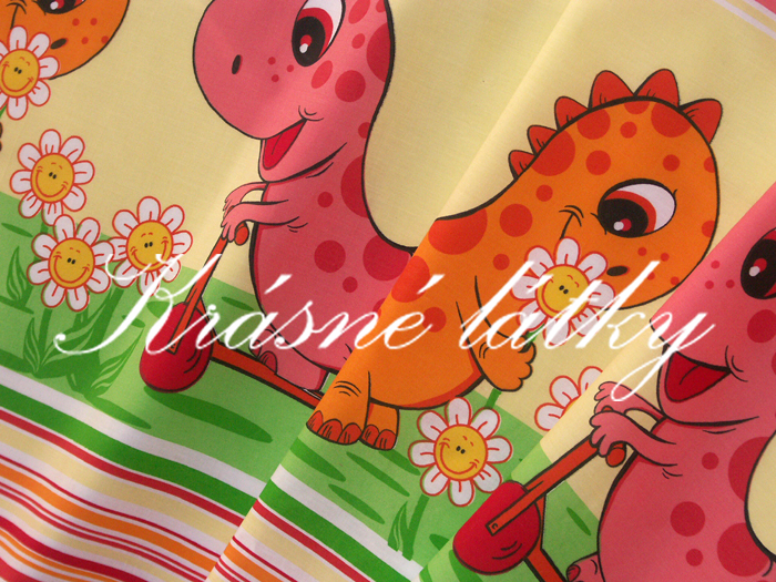 Drak na koloběžce růžová - bavlněné plátno