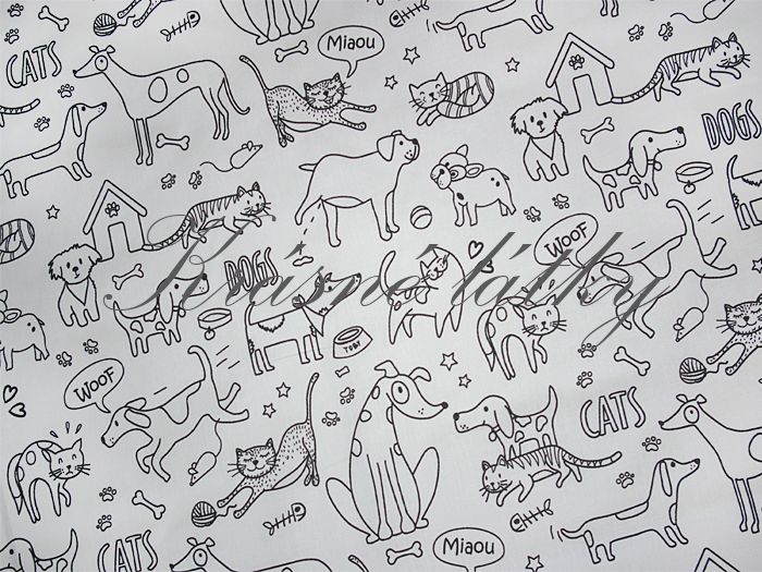 Látkové omalovánky Pejsek a kočička - 100% bavlna, š. 150 cm, 120 g/m2