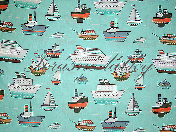 Lodě - 100% bavlna, š.160 cm, 130 g/m2, mint