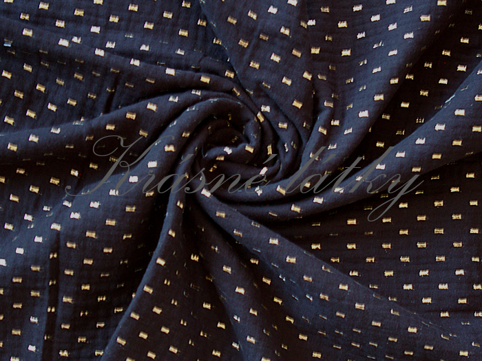 Mušelín černý se zlatým vzorem cihliček, šíře 140 cm