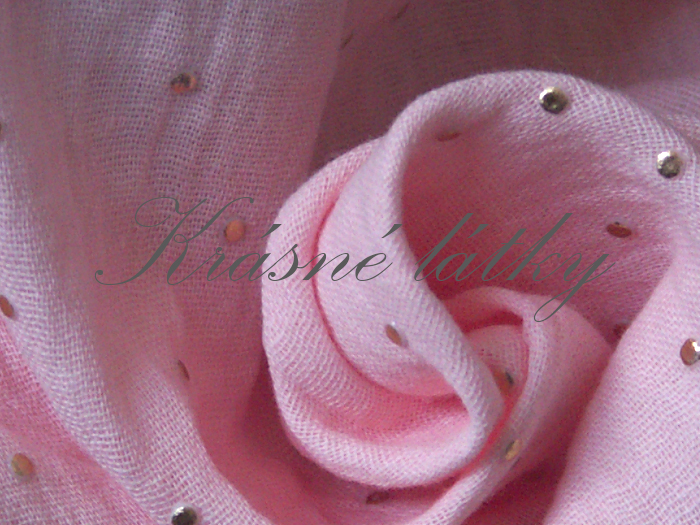 Mušelín růžový ZLATÉ KAPIČKY š. 140 cm 