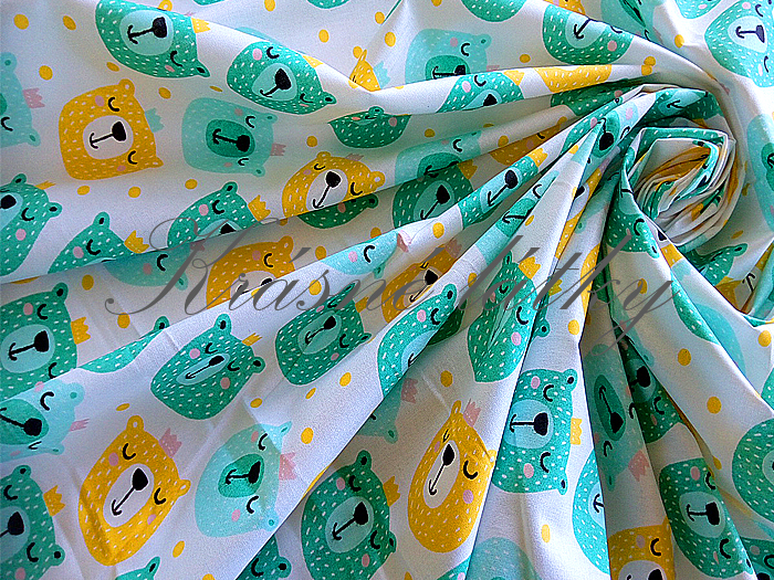 Medvědí hlavičky - 100% bavlna, š. 160 cm, 120 g/m2, bavlněné plátno 