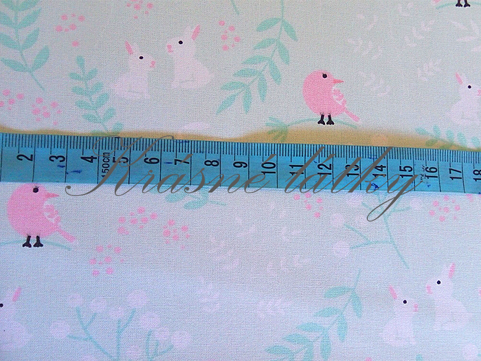 Zajíčci a ptáčci máta - š. 160cm, bavlněné plátno 