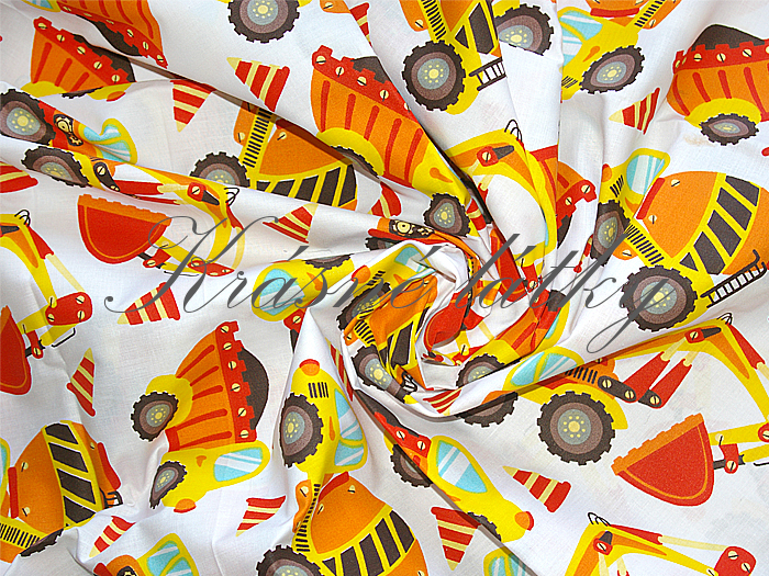 Stavební vozidla - 100% bavlna, š. 160 cm, 130 g/m2