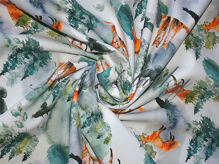 Lišky, orel, strom š. 160 cm bavlna, 150 g/m2