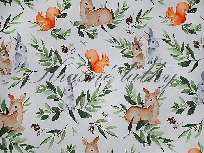 Veverka, zajíčci, srnka - 100 % bavlna, š. 160 cm, 150 g/m2