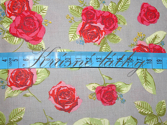 Růže na šedém podkladu - 100% bavlna, š. 140 cm, 140 g/m2