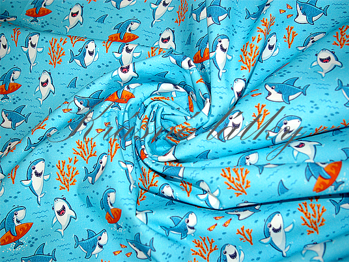 Žralok, korály - 100% bavlna, š. 160 cm, 150 g/m2