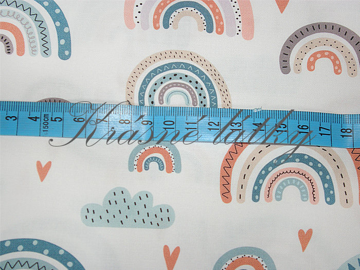 Bavlněná látka, plátno - Duha, mraky, atest pro děti do tří let, látky metráž
