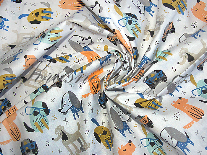 Pejskové na bílém podkladu - 100% bavlněné plátno, š. 160 cm, 130 g/m2