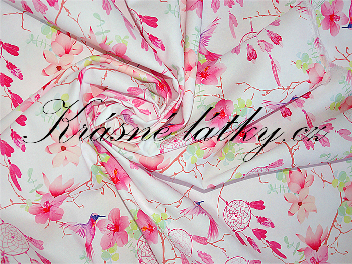 Lapač snů a rozkvetlý strom - 100% bavlna, š. 160 cm, 150 g/m2