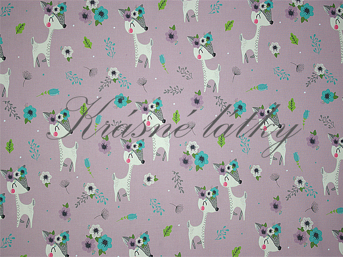 Srnka s věnečkem - 100% bavlna, š. 160 cm, 150 g/m2