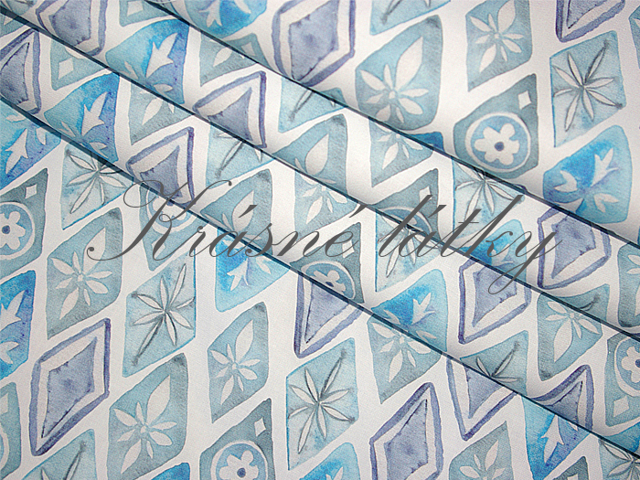 Modré ornamenty 2 - 100% bavlna, š. 160 cm, 150 g/m2