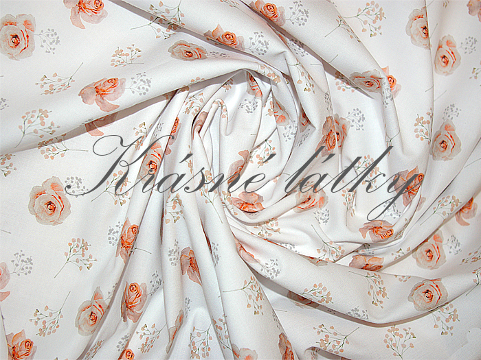 Jemné oranžové růžičky - 100 bavlna, š. 160 cm, 150 g/m2